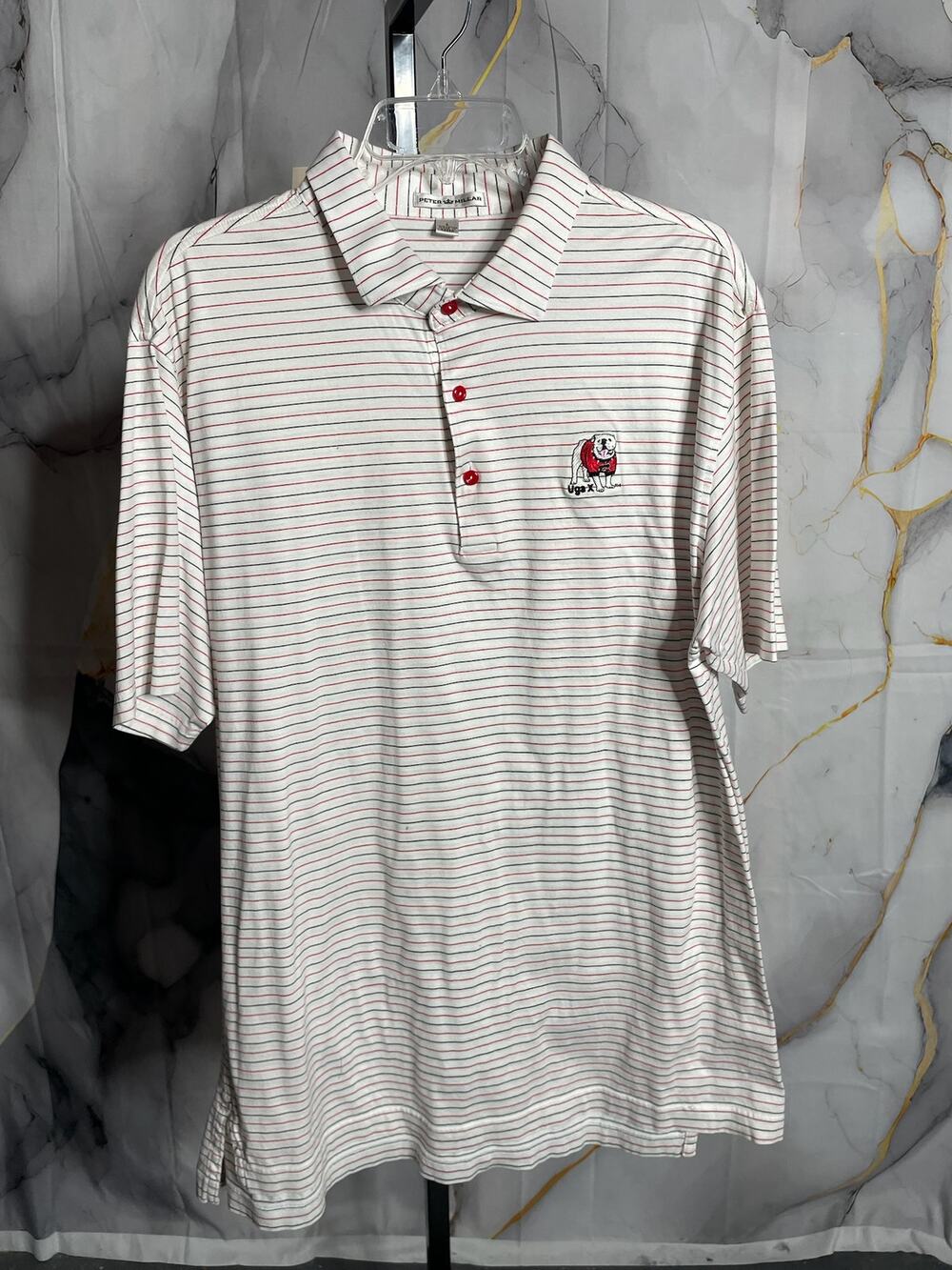 Peter Millar White Striped Polo Sz. Large